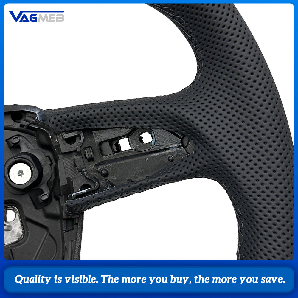Sport Steering Wheel Gloss Black Trim Semi‑Perforated Leather Black Stitching No Paddle Shifters Buttons Not Included For Audi Q5 FY