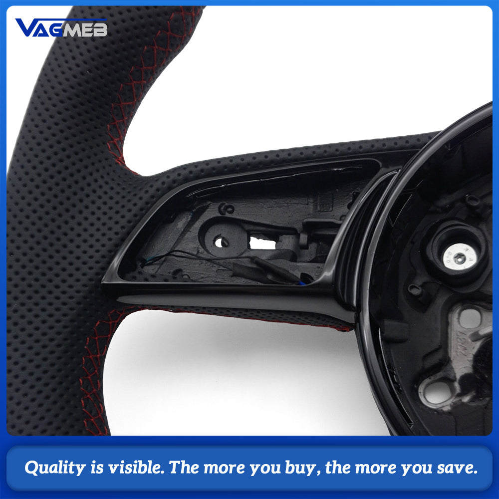 For Audi A4 B9 RS Sport Steering Wheel With Heating Function Red Contrast Stitch Without Paddle Shifter