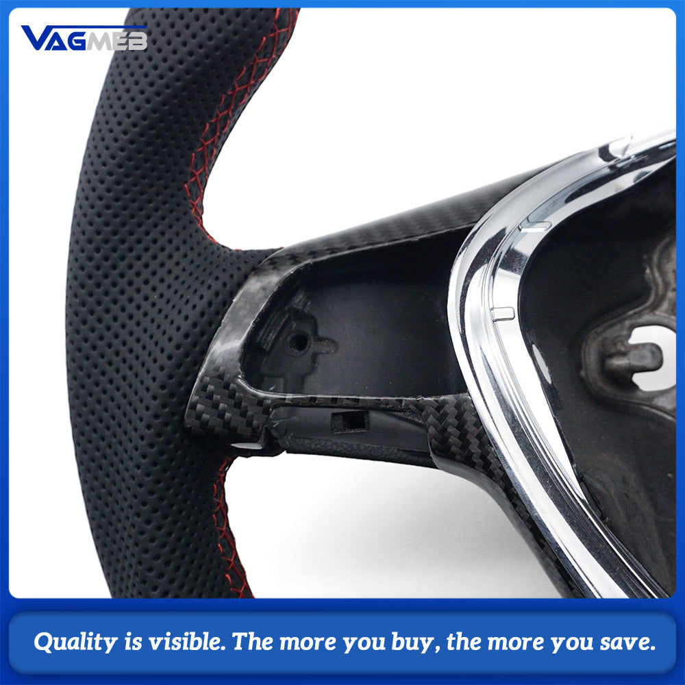For VW T6 Half Perforated Leather Steering Wheel, Red Stitching Steering Wheel With Carbon Fiber Frame Car Modification Replacement Part