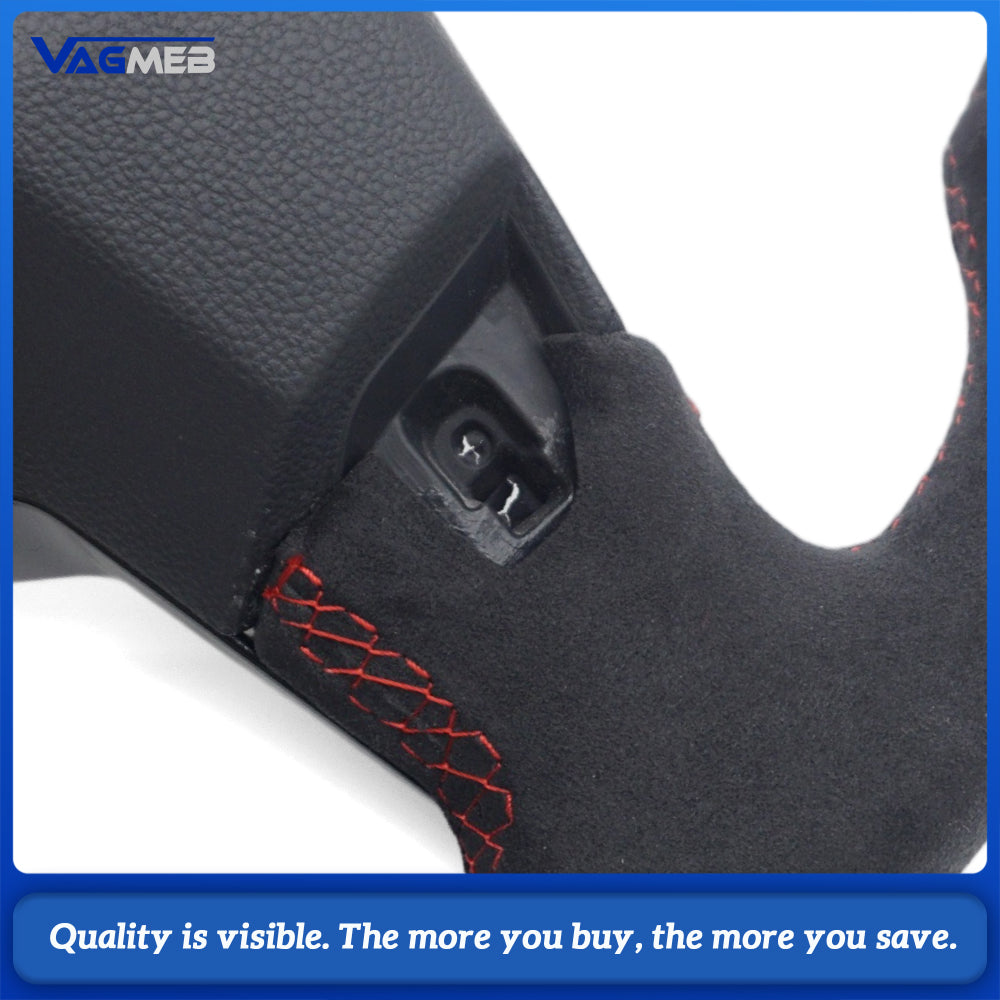 Car Full Suede Alcantara Steering Wheel Red Stitching Red Center Marker Without Control Buttons and Paddle Shifters Replacement For Volkswagen Golf 8 MK8