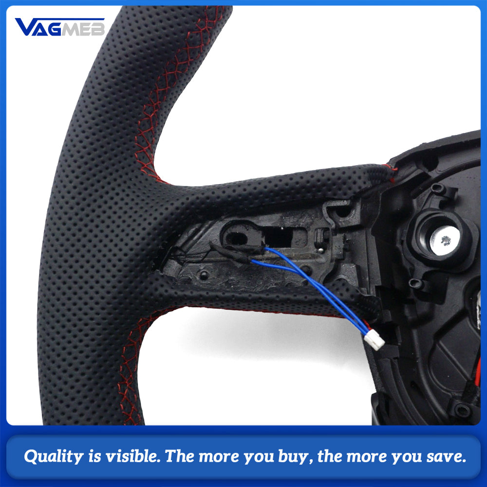 Gloss Black Semi‑Perforated Heated Steering Wheel Red Stitching No Button No Paddle For Audi Q5 FY Interior Upgrade Replacement