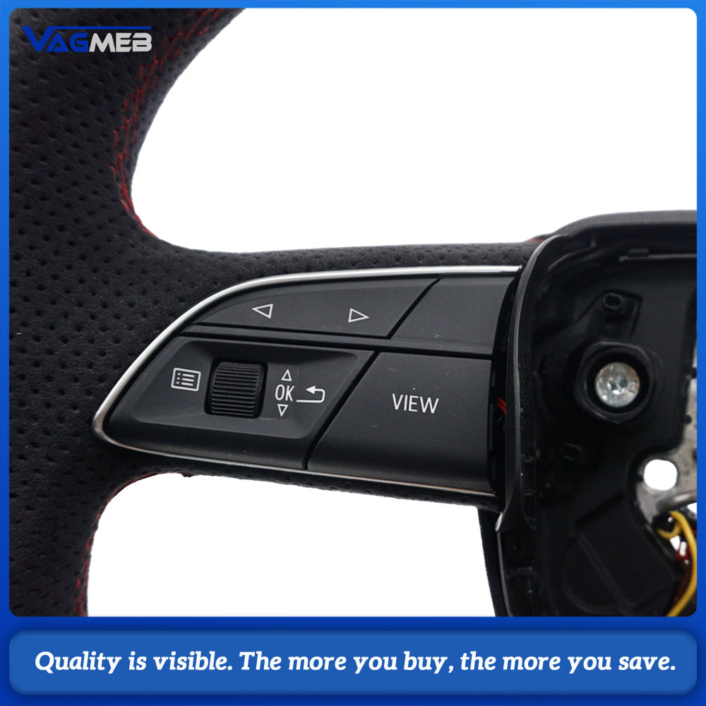 For Audi Q5 Full Suede Steering Wheel  ABT Logo, Red Stitching, Heated, RS Buttons