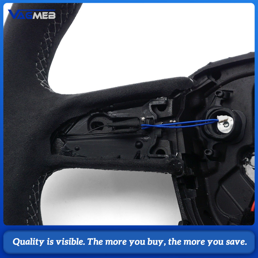 For Audi Q5L FY Sport D-shaped Steering Wheel Real Gloss Carbon Full Suede White Sewing Built-in Heating Function