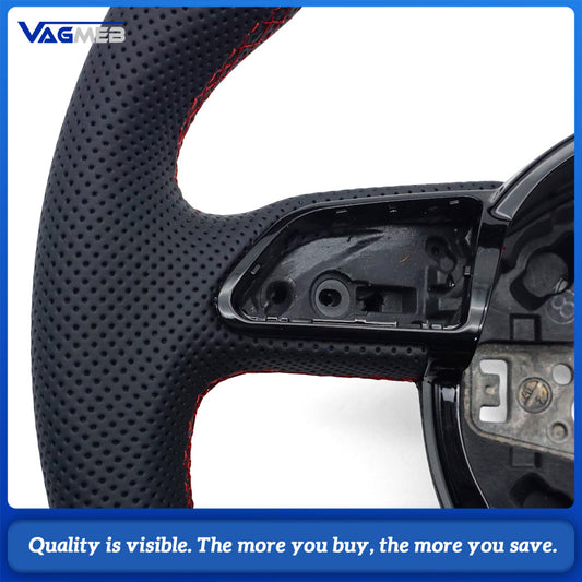 Perforated Leather Steering Wheel Black Stitching for Audi A4 B8 A3 8V Manual & Automatic Compatible