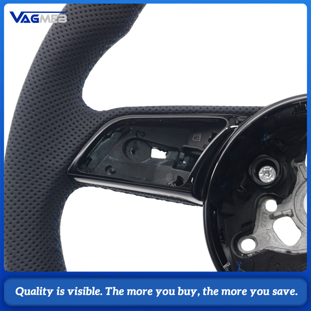 Sport S Logo Steering Wheel Fit Audi A4 B9 Half Perforated Grips Blue Sewing Line Modified Replacement Steering Wheel