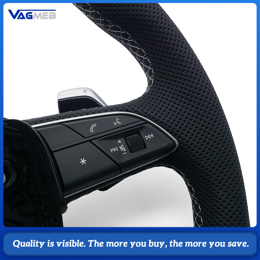 Car Full Perforated Steering Wheel Light Gray Stitching With Multi-function Buttons Paddle Shifters Heated Function  For Audi Q5L