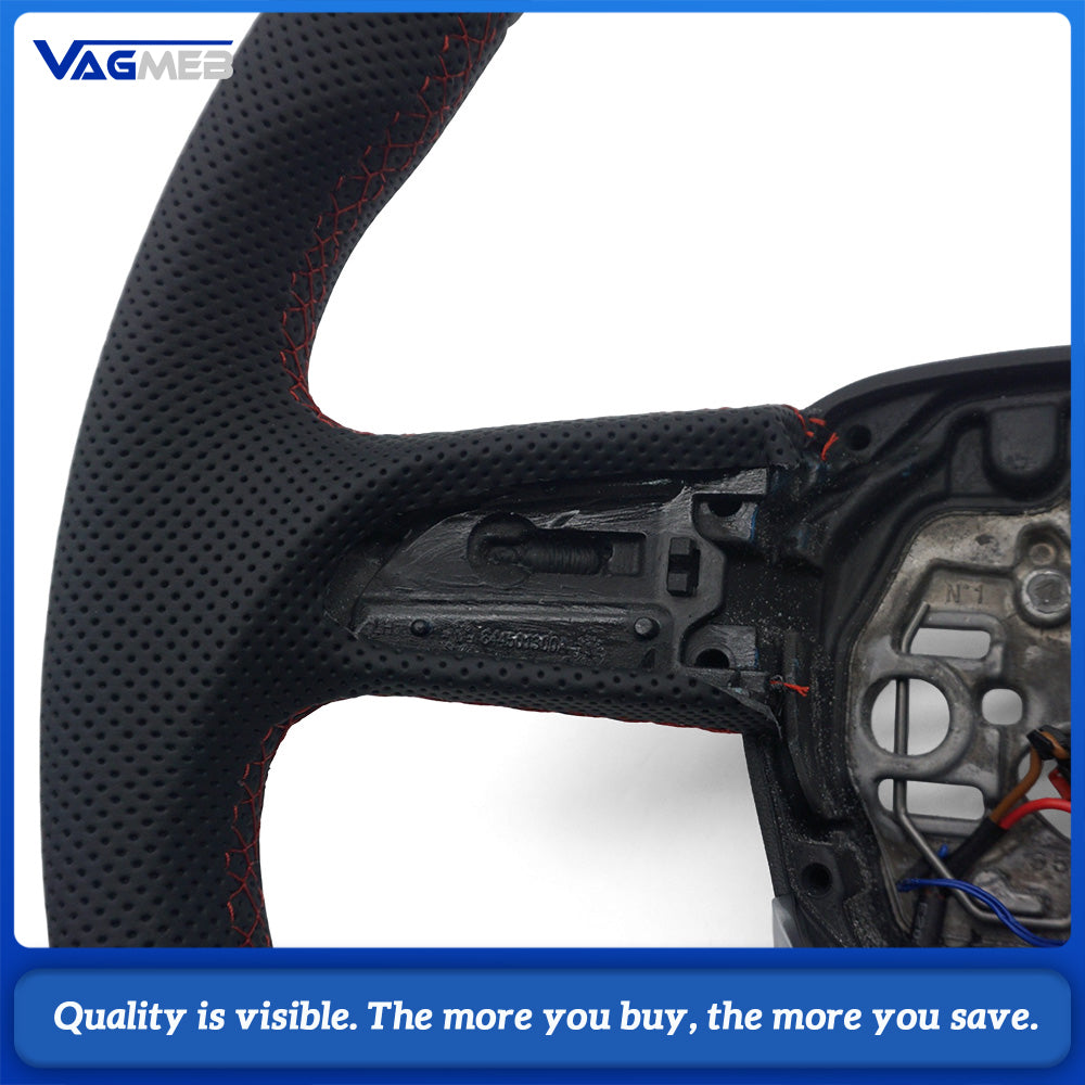 S Line Flat Bottom Steering Wheel For Audi Q3 Half Perforated Leather Red Contrast Stitch Steering Wheel Heating Function Sport Wheel