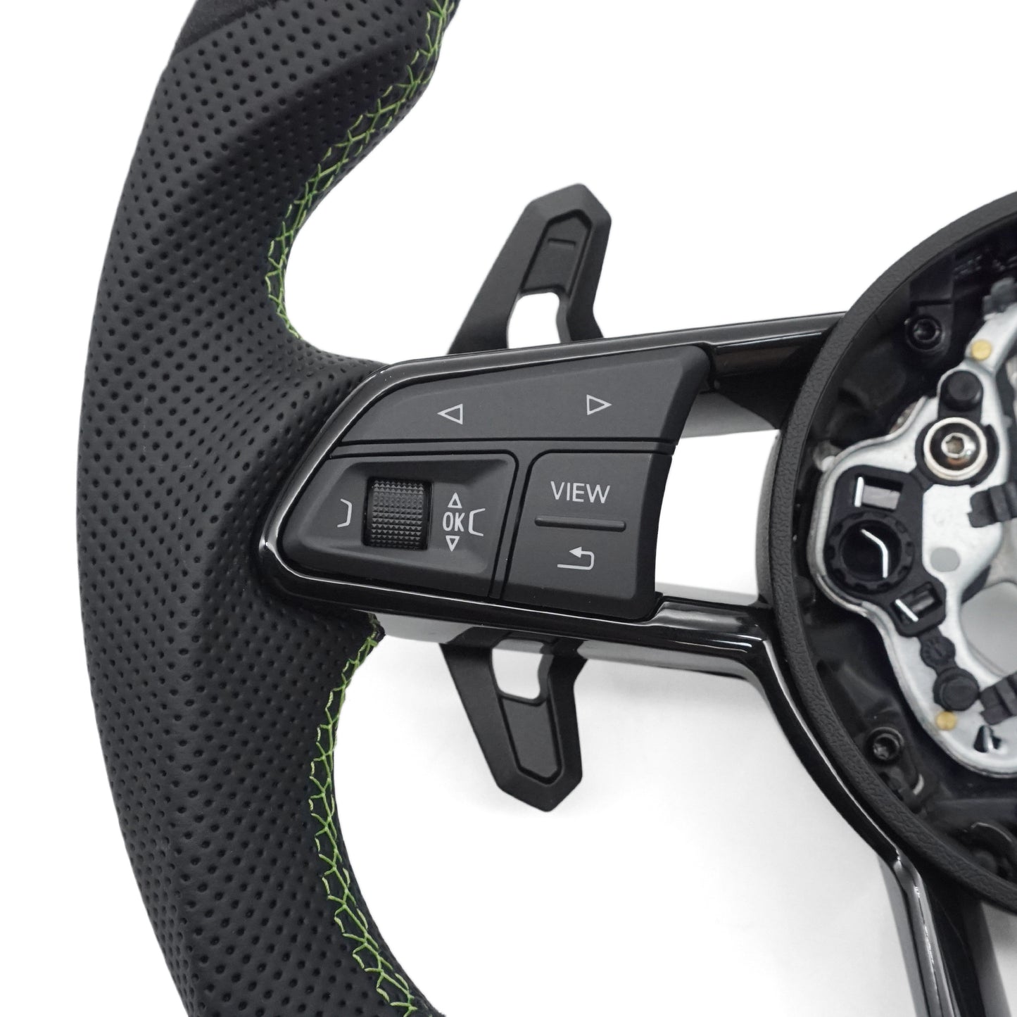 For Audi A4 B9 Matte Carbon Fiber Sports Steering Wheel Green line - Green positive mark