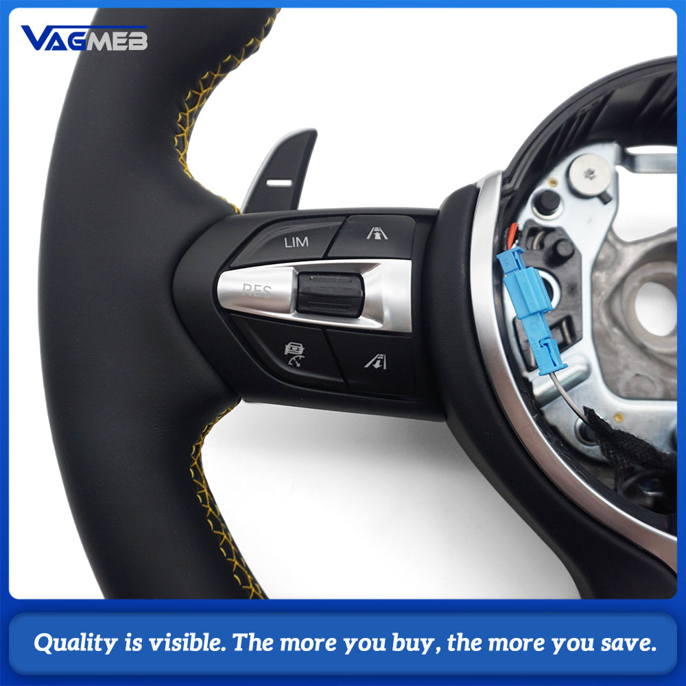 M Sport T-Shape Nappa Leather Steering Wheel Yellow Contrast Stitch With Lane Departure Vibration ACC Buttons Fit BMW 5 Series G30 G31