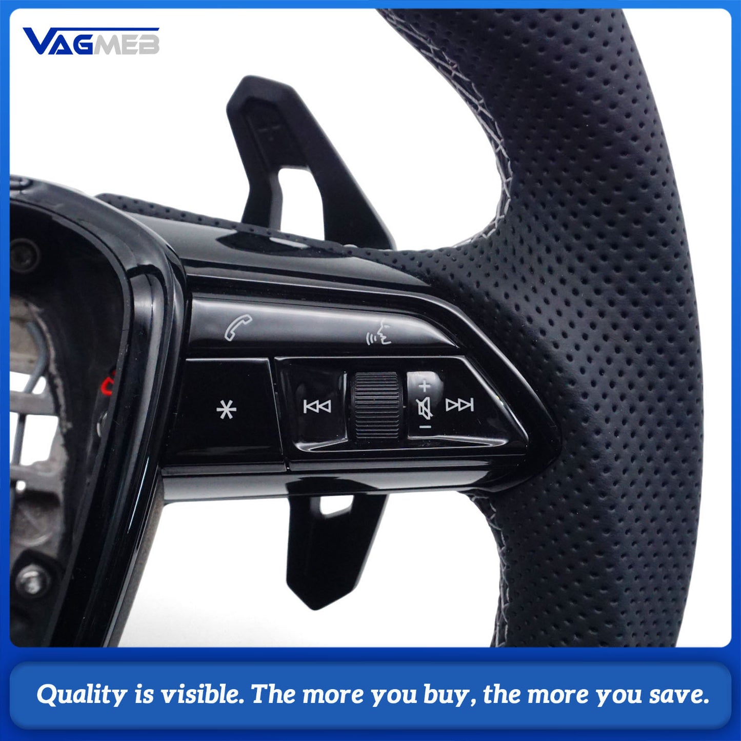 Blackened steering wheel suitable for Audi A6 C8 A7 Light gray  stitched leather sport steering
