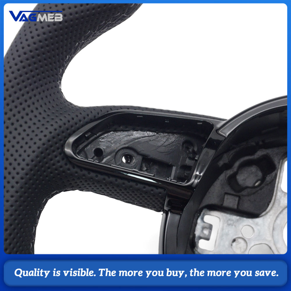 Stylized Shape Semi‑Perforated Steering Wheel Grey Stitch Grey Centering Marker For Audi A4 B8 Interior Sport Upgrade Replacement