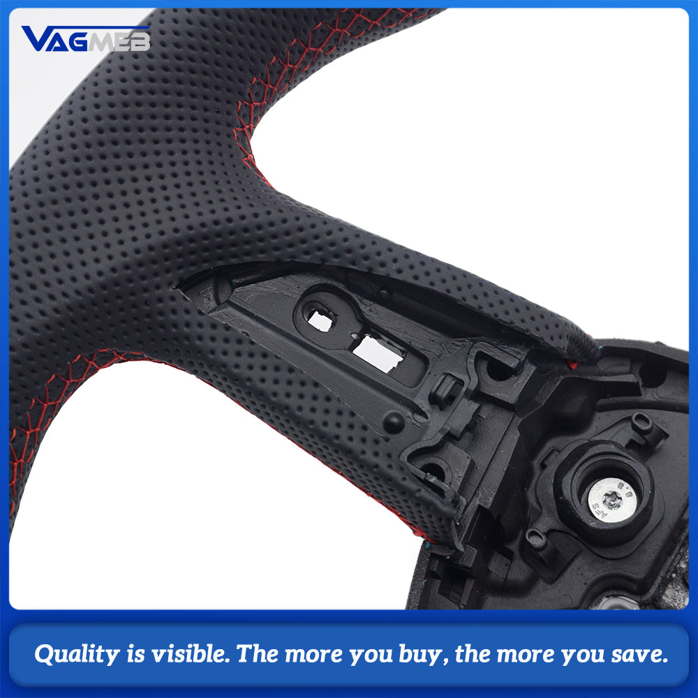 For Audi Q5L Semi Perforated Leather Steering Wheel Red Stitching Without Control Buttons & Shift Paddles Retrofit