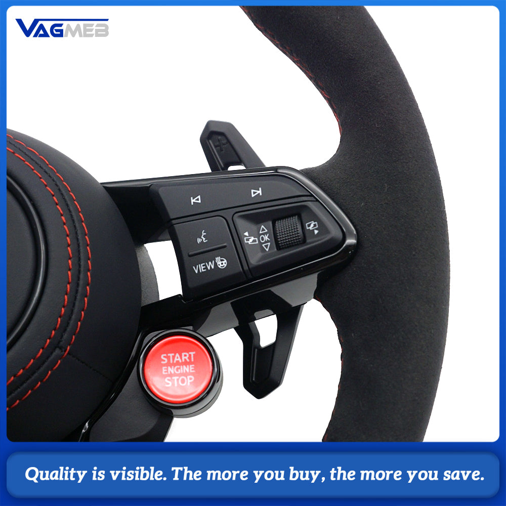 TT‑Style Sport Steering Wheel Half‑Alcantara Red Stitching Red Centering Mark For VW, Multifunction Buttons & Shift Paddles