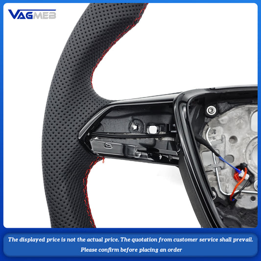Heated steering wheel for AUDI A6 C8, painted black leather, RED  stitching multifunctional steering wheel, Car Accessories