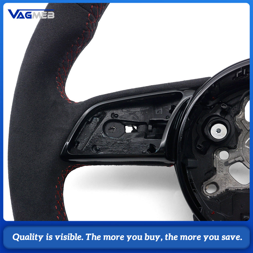 For Audi A4 B9 Full Alcantara Steering Wheel With Red Stitching, Without Control Buttons And Shift Paddles Retrofit