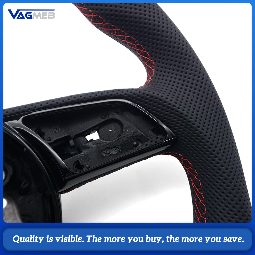 For Audi A4 B9 S logo Contoured Steering Wheel Base, Semi Perforated Leather with Red Contrast Stitching, No Shift Paddles, No Buttons, Car Interior Modification Sport Steering Wheel