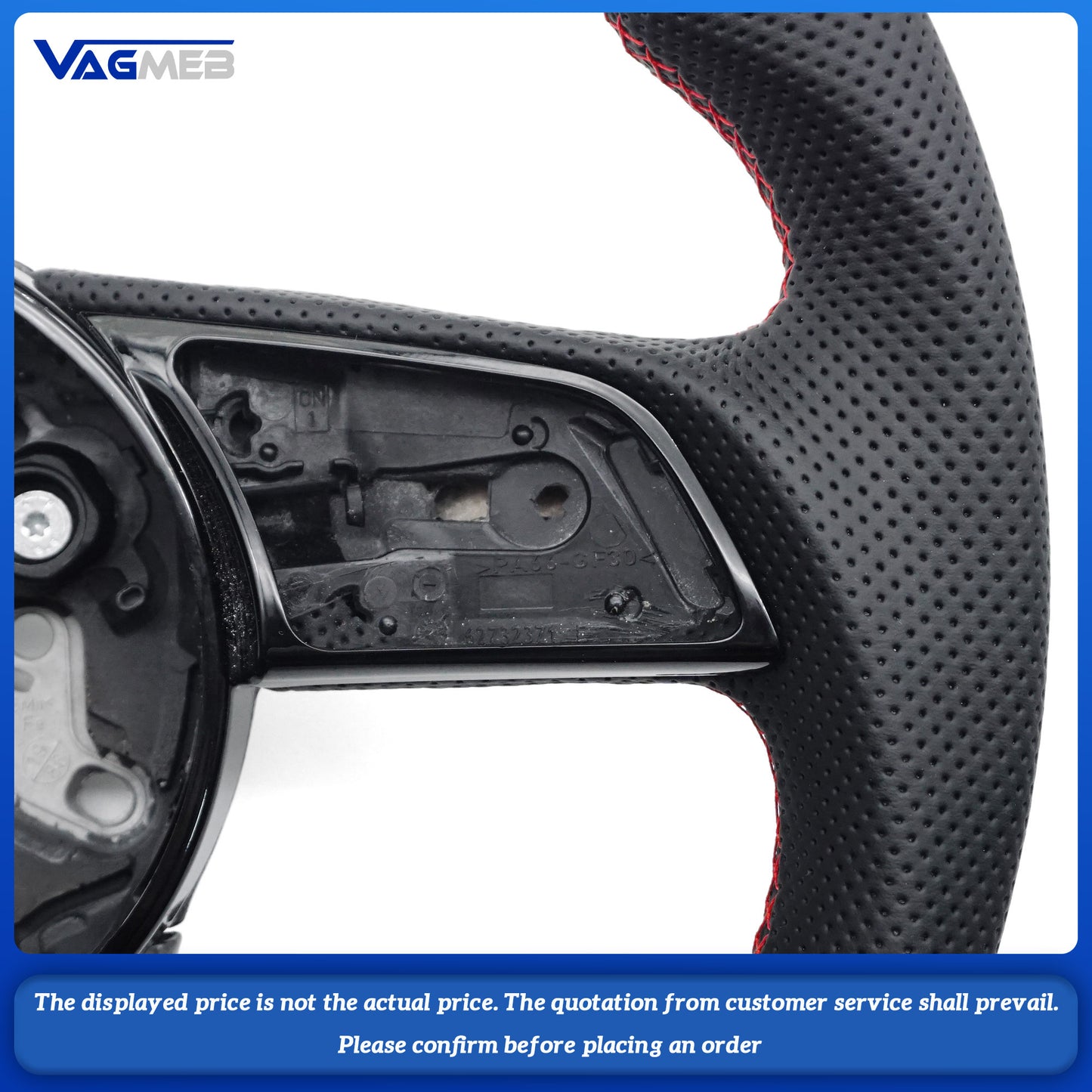 For Audi A4 B9 Red Stitching Carbon Fiber Perforated Leather Steering Wheel Base