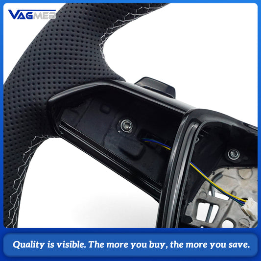 S LOGO Line Half Perforated Leather Steering Wheel with Paddle Shifters (No Buttons, No Airbag) for Audi A6 C8 A7 S6 RS6