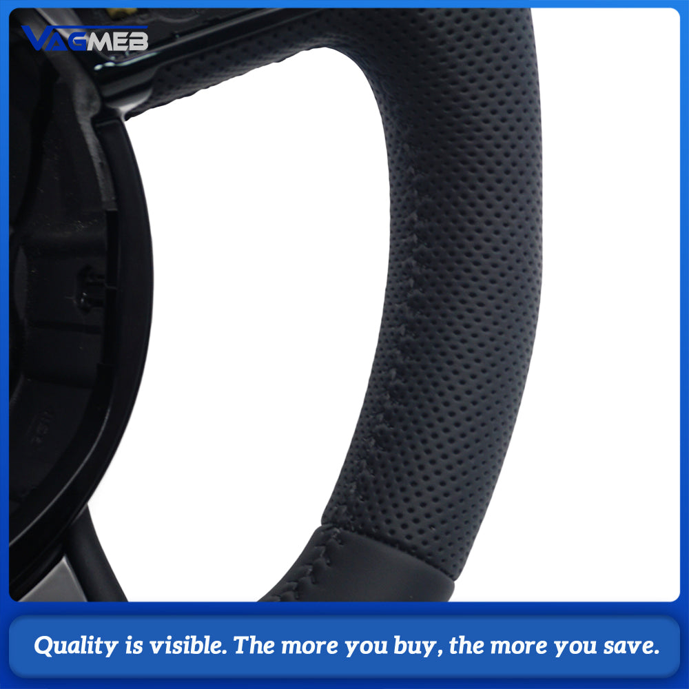 For Audi A4 B8 S-Line Half Perforated Steering Wheel Black Stitch Black Marker No Paddle