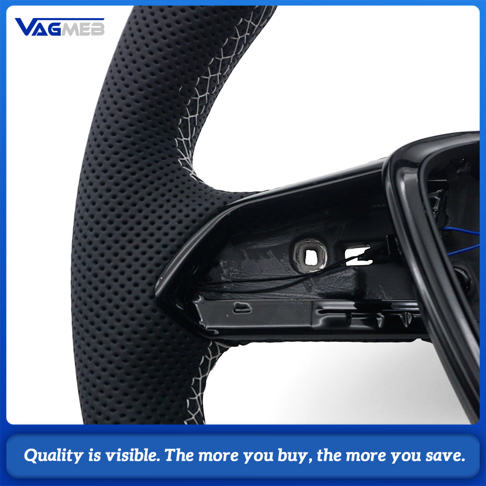 Car Half Perforated Leather Steering Wheel Gray Stitching Gloss Black Frame Heated Function Without Buttons Paddle Shifters Replacement For Audi A6 C8