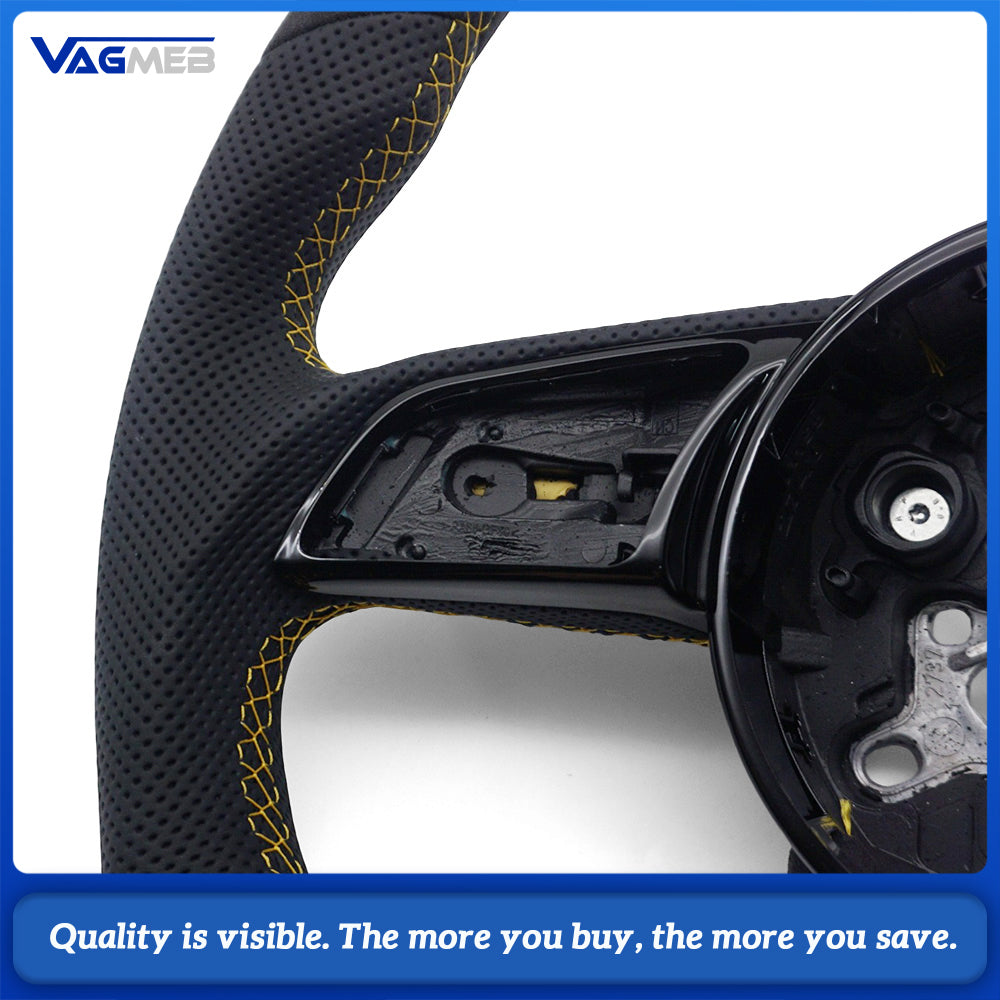 ellow Perforated Leather Half Alcantara Steering Wheel For Audi A4B9