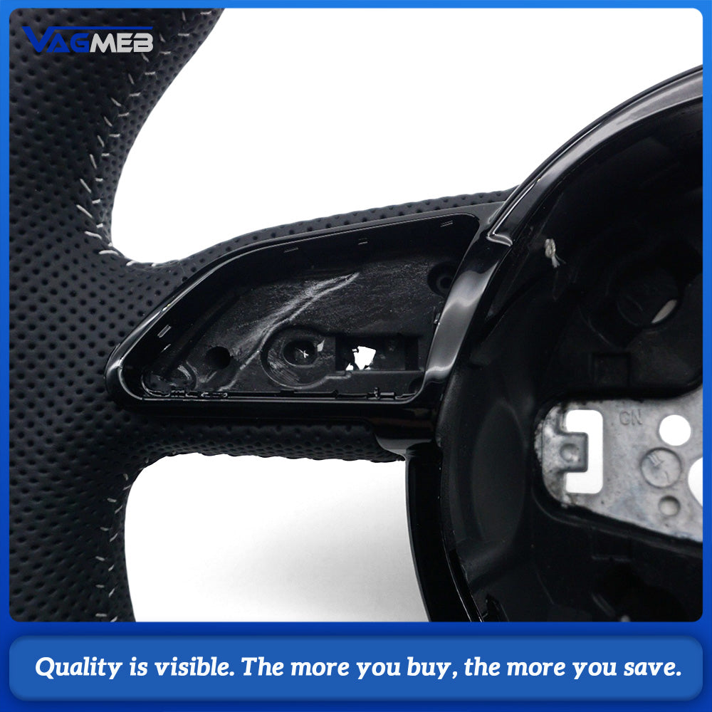 Sport Steering Wheel Semi‑Perforated Leather Grey Contrast Stitching White Center Mark No Paddle Shifters Buttons Not Included For Audi A4 B8