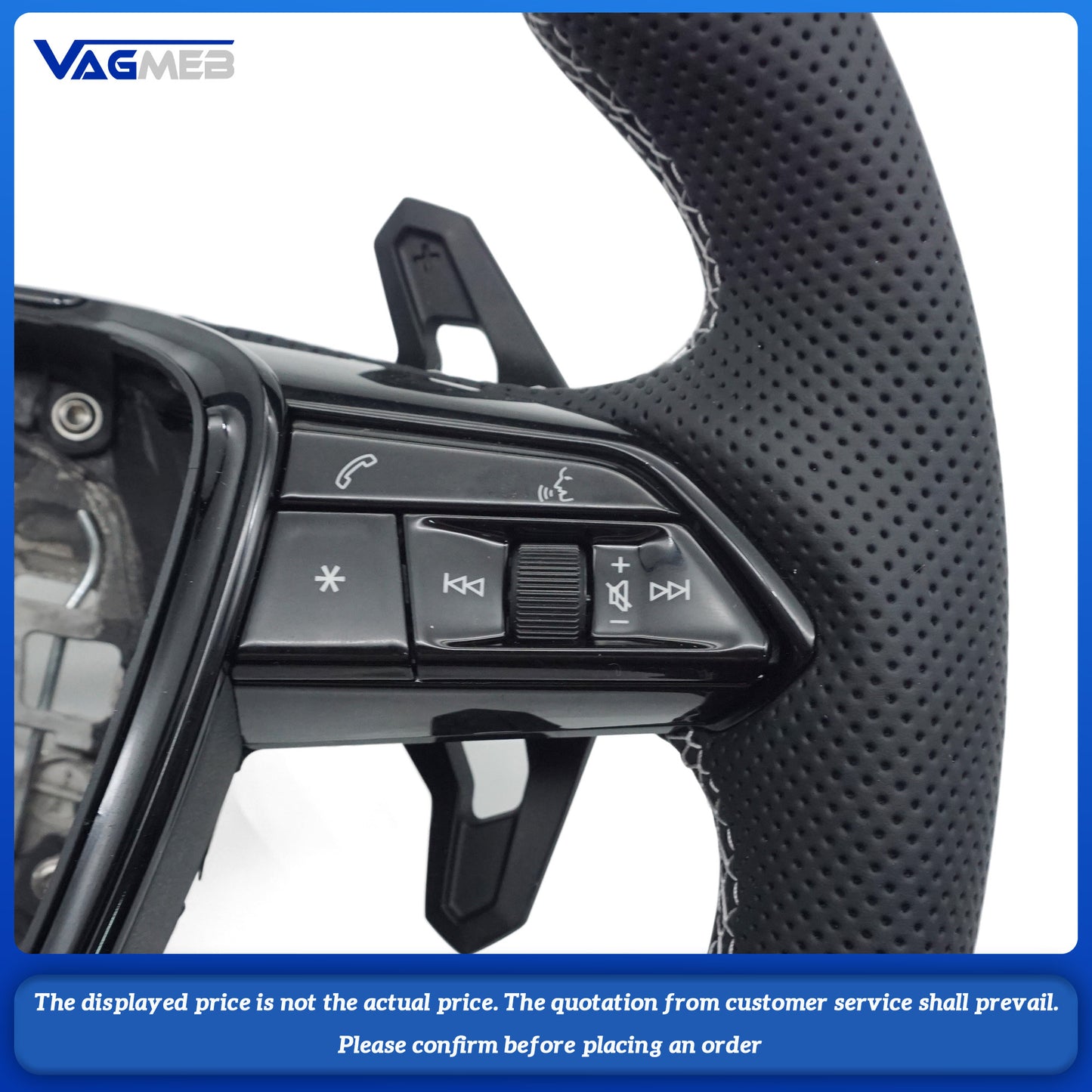 For Audi A6 C8 white stitching flat bottomed sports steering wheel with heating, Car Accessories