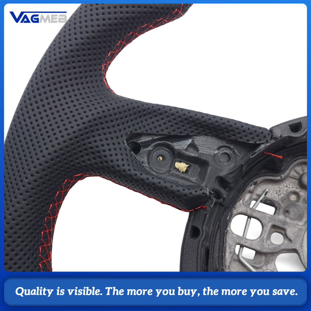 Car Half Perforated Leather Steering Wheel Red Stitching Without Buttons Paddle Shifters Decorative Frame Replacement For Audi A6 C7