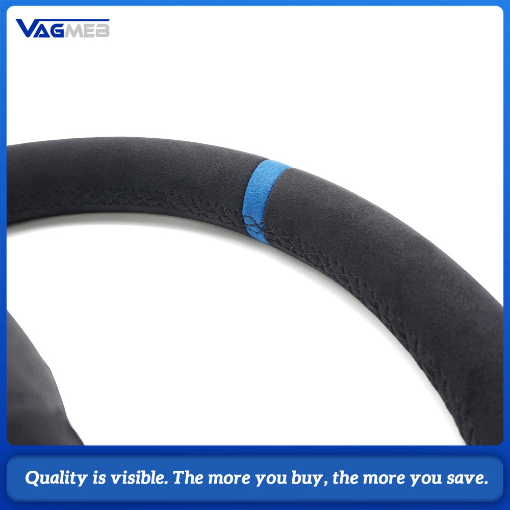 Sport Steering Wheel for Audi A4 B9 Flat Bottom Full Suede Blue Stripe Blue Suture Customized