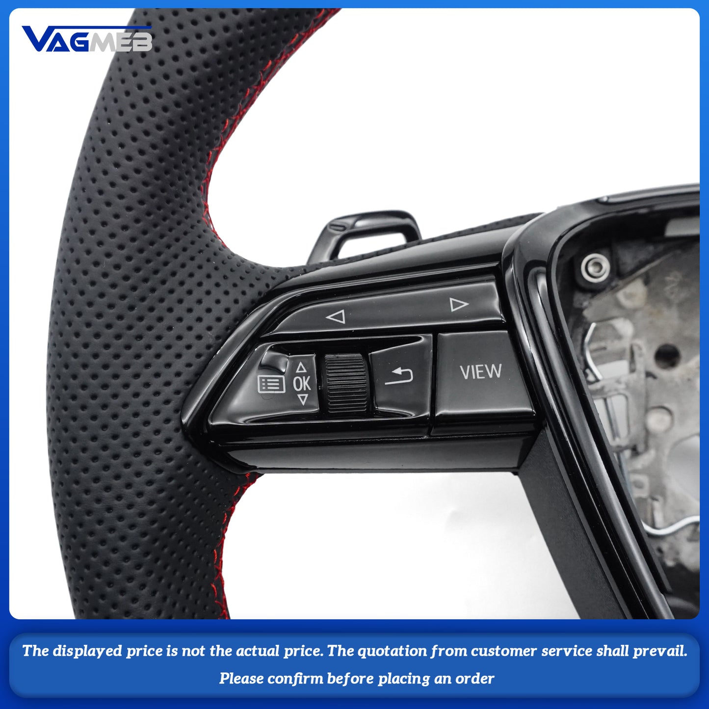 For Audi A6 C8 painted black steering wheel Red  stitching sports flat bottomed steering wheel