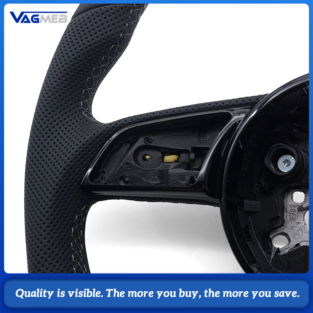 Car Contoured Half Perforated Steering Wheel Gray Stitching Red Center Marker Without Paddle Shifters and Control Buttons Replacement For Audi A4 B9