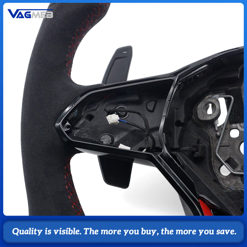 For VW Golf MK8 Full Alcantara Sport Steering Wheel, Red Contrast Stitching, Red Centering Marker, Without Steering Wheel Buttons, Car Interior Modification Accessory