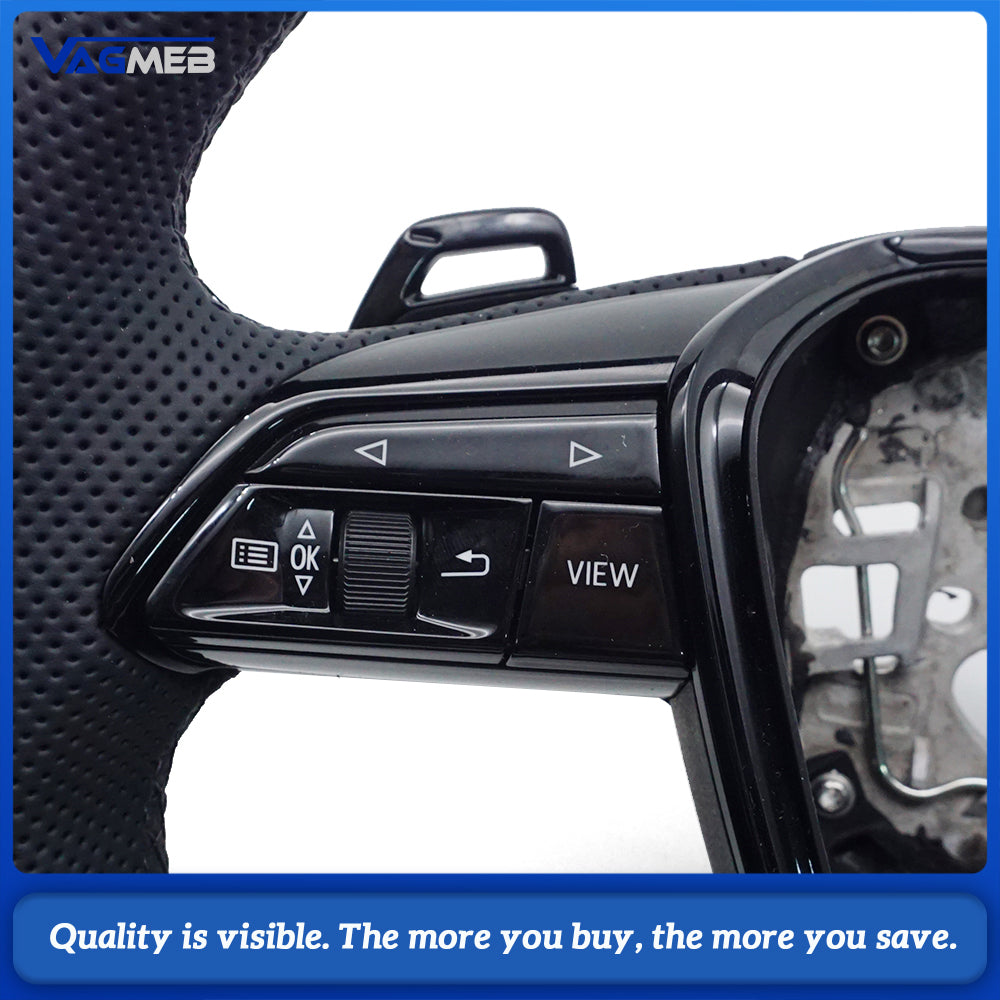 Suitable for Audi A6 C8 A7 perforated leather baking black sports flat bottomed steering wheel, multifunctional