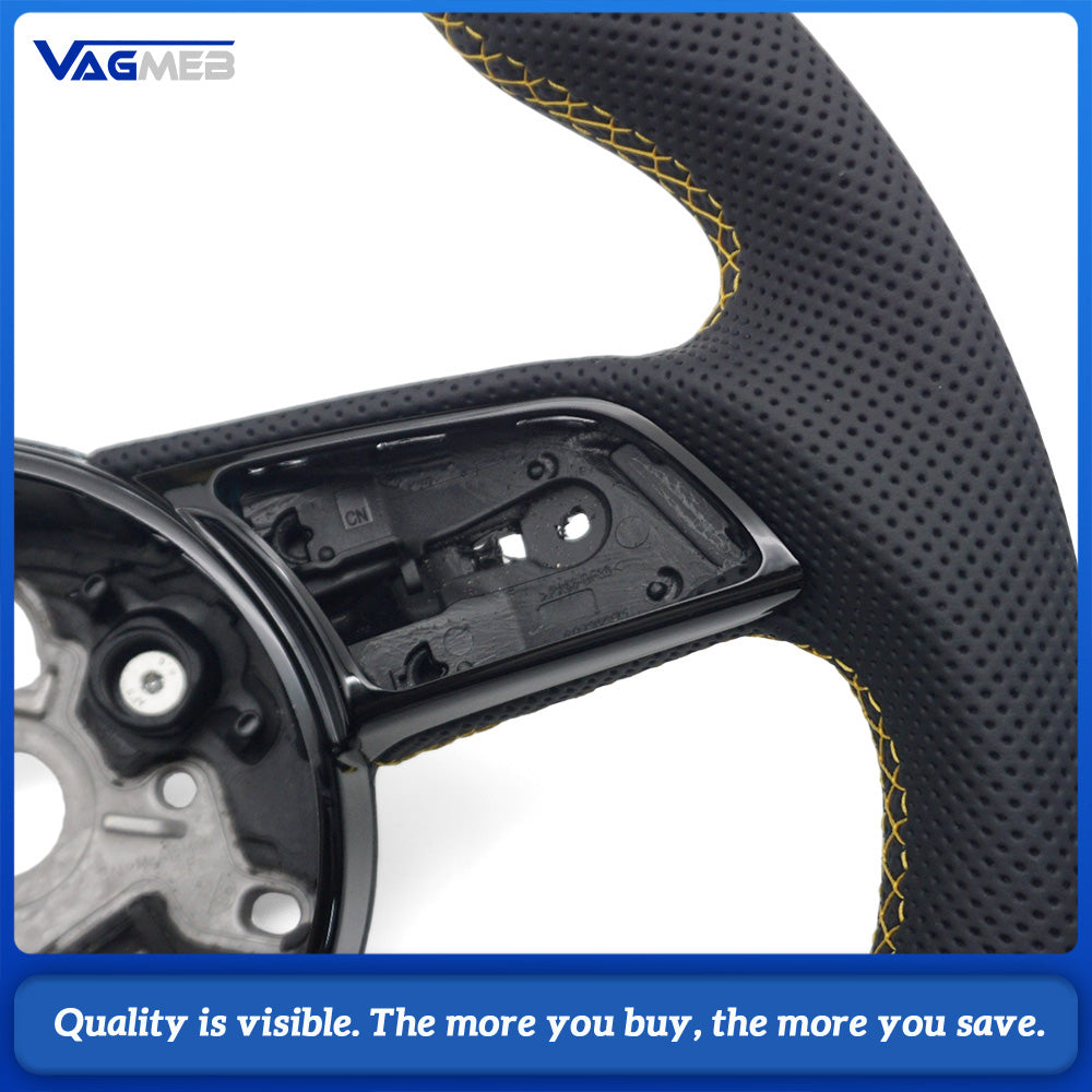 Perforated leather sports steering wheel with shift paddles installation holes suitable for Audi A4 B9