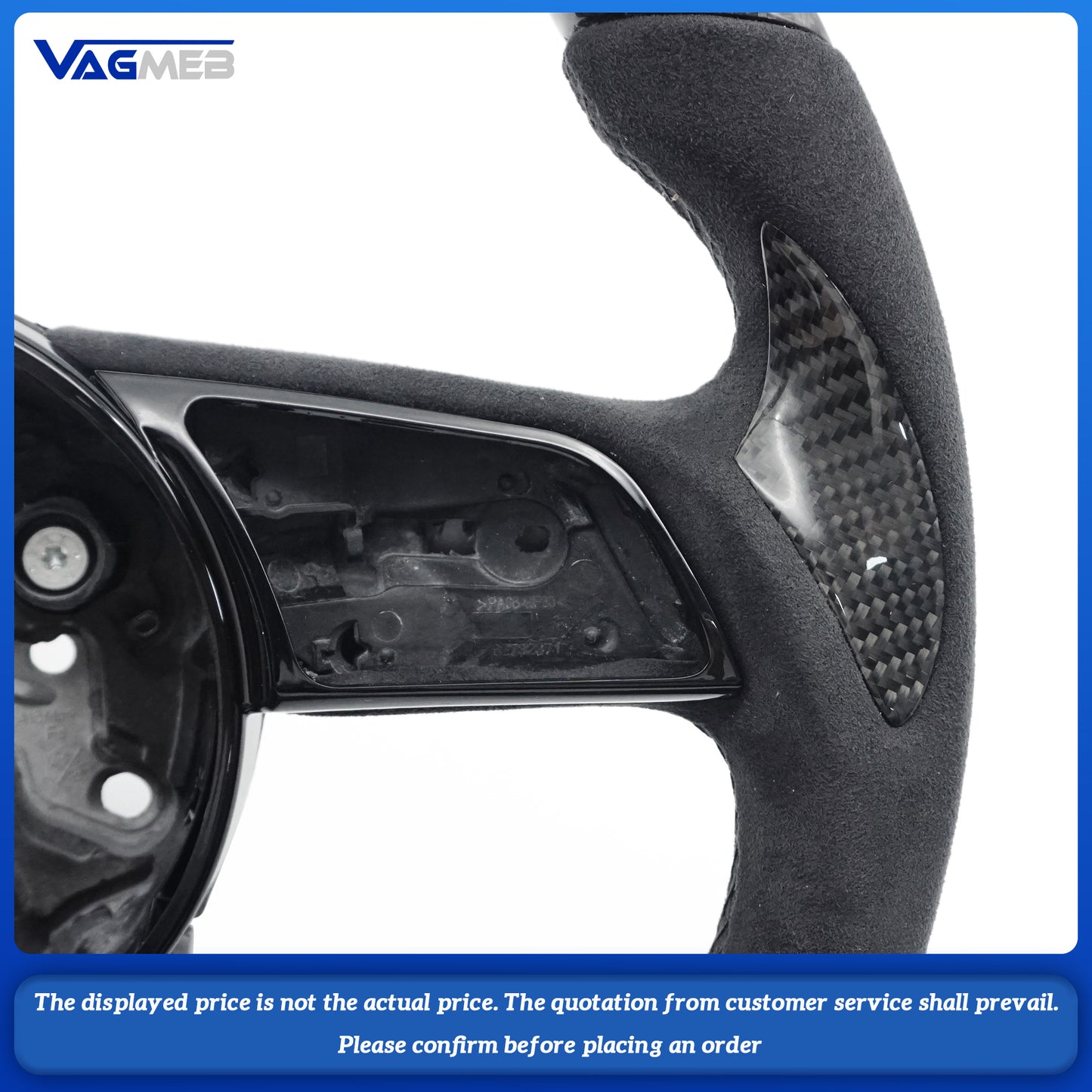 For Audi A4 B9  black Stitching Carbon Fiber Perforated Leather Steering Wheel Base