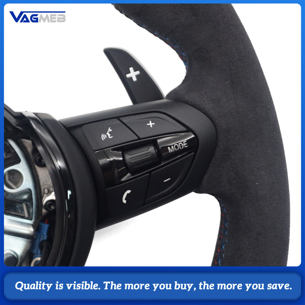 M Sport Steering Wheel For BMW 3 Series F30 G20, Half Alcantara, M Color Stitching, Tri-Color Center Mark, Flat Bottom