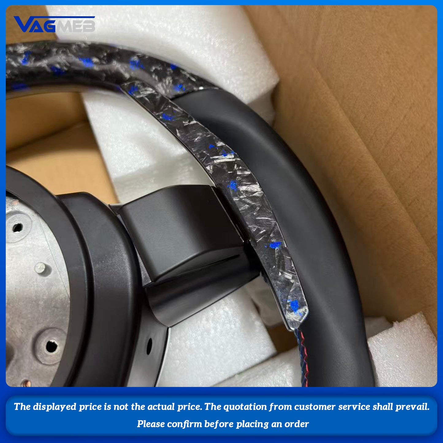 For BMW 1 3 5 e x Series custom blue forged carbon fiber half perforated leather steeringwheel with carbon paddle