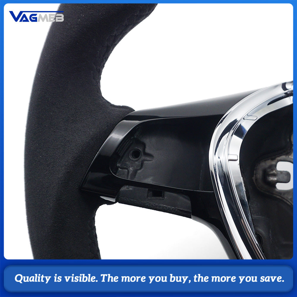 Car Half Suede Alcantara Steering Wheel Black Stitching With Blue Center Marker Replacement For VW T6