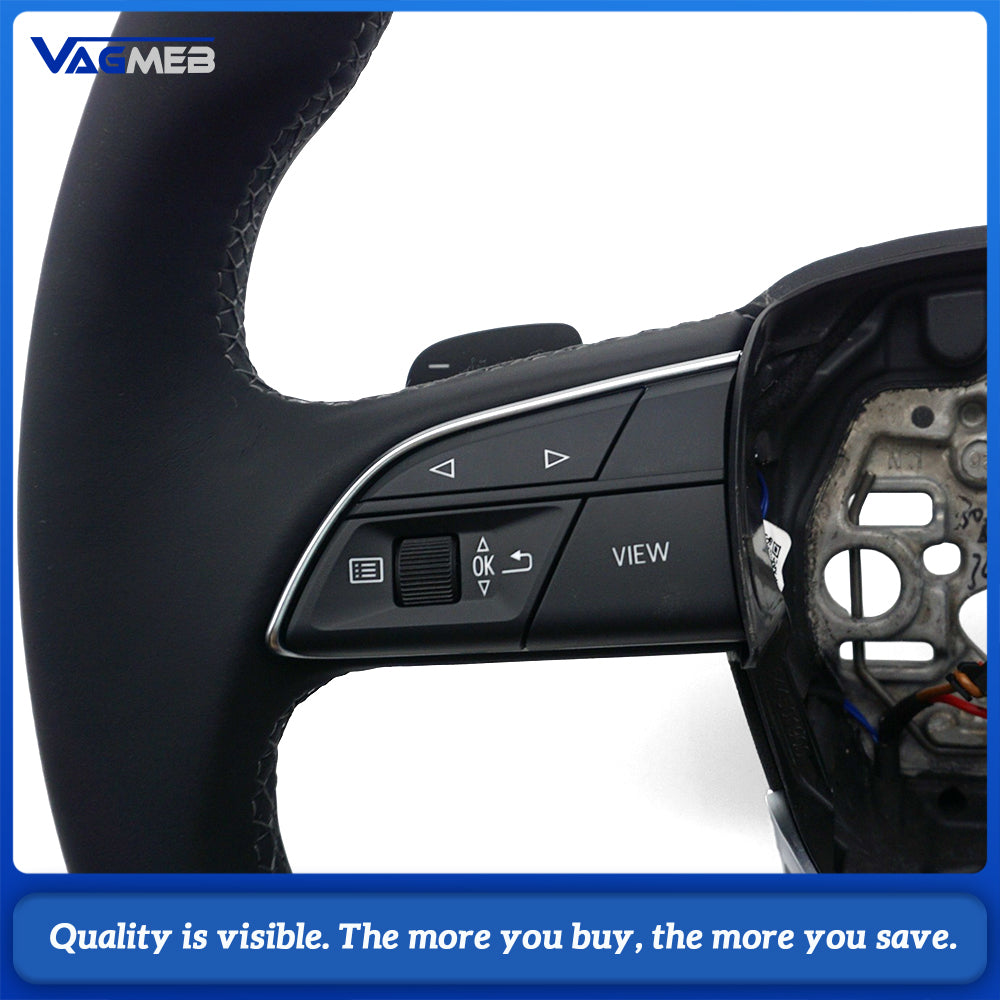 Full Leather Heated Multifunctional Steering Wheel Grey Stitching For Audi Q3 Interior Upgrade Replacement