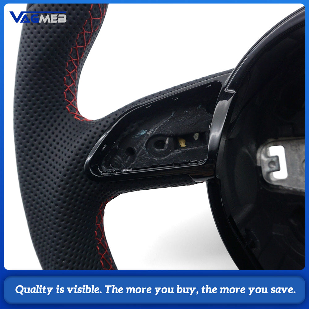 For Audi A4 B8 Contoured Steering Wheel Base, Semi Perforated Leather with Red Contrast Stitching, Black Position Mark, Sport Modification Steering Wheel Base
