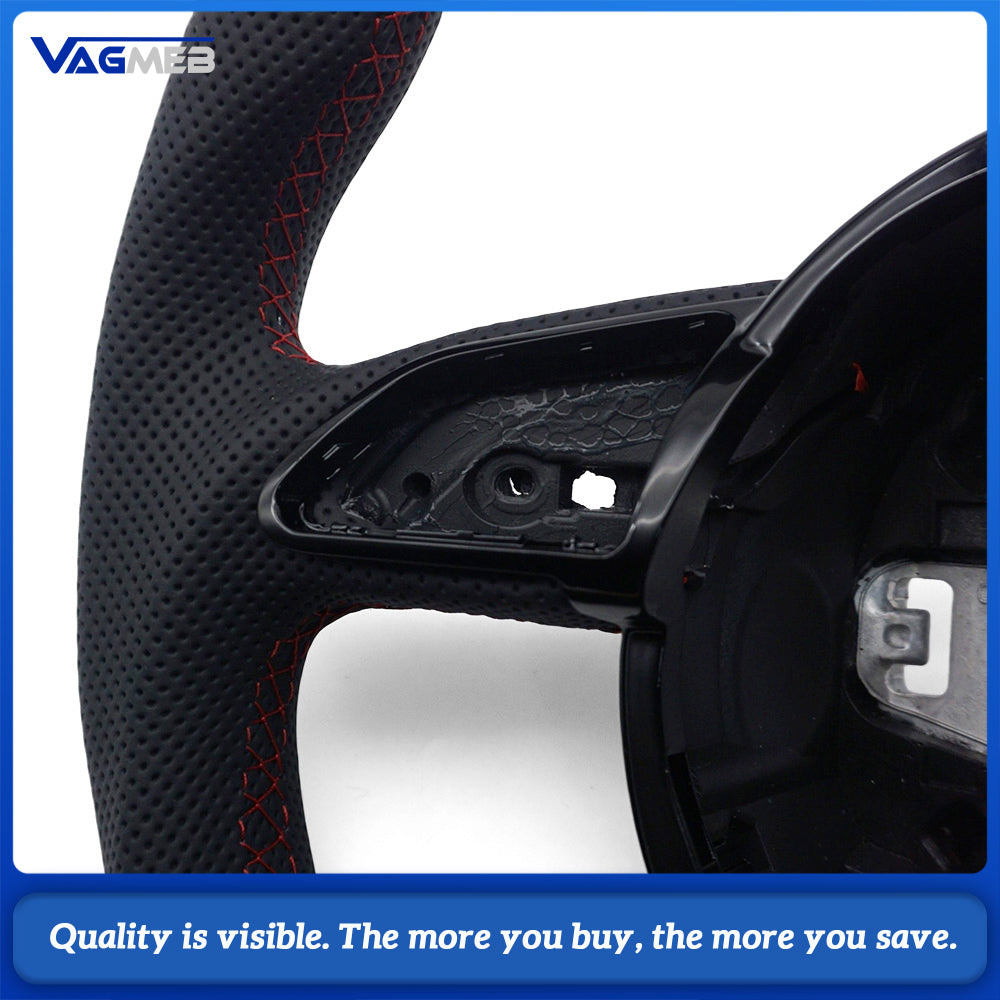 For Audi A4 B8 Ergonomic Sculpted D-shaped Steering Wheel Half Punch Leather Red Top Mark OEM Base Hub