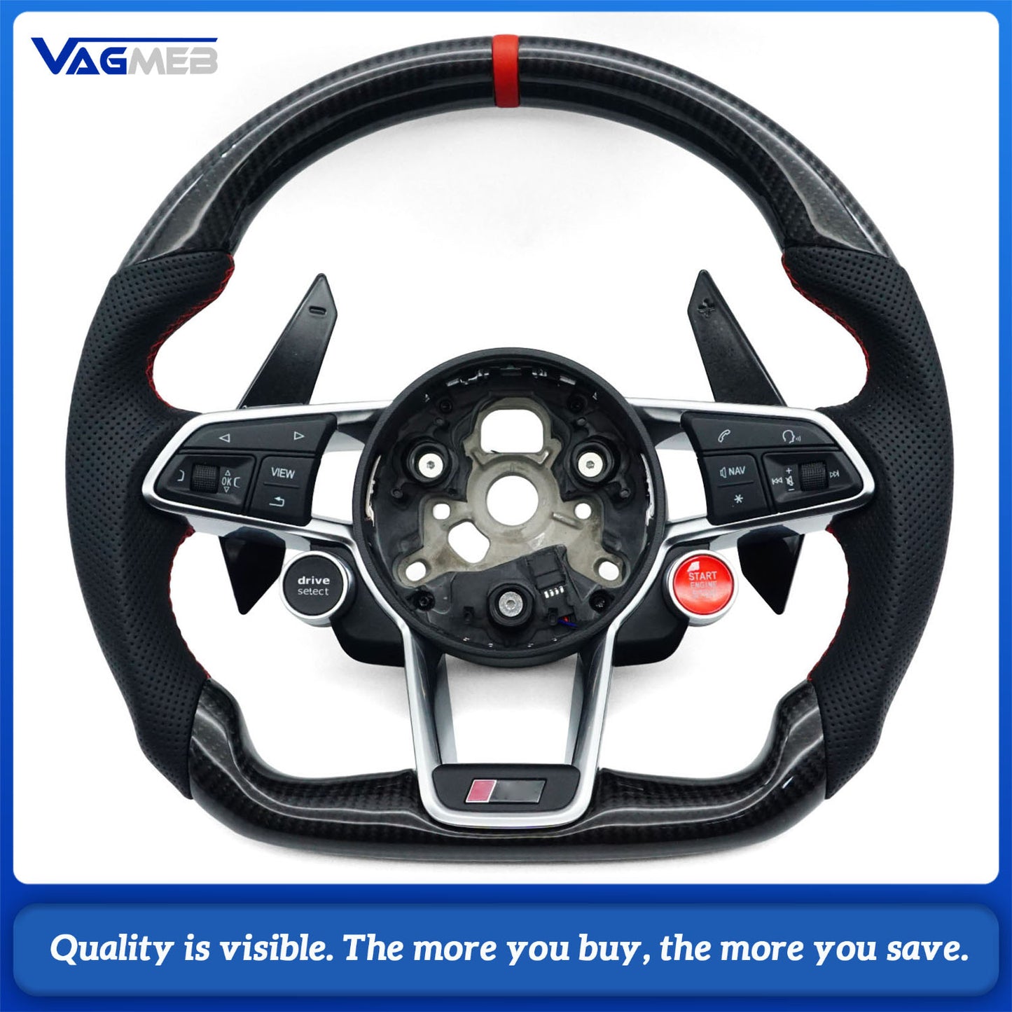 Carbon Fiber Steering Wheel For Audi R8 TT TTS TTRS Steering Wheel Customized One Start Buttons Sport Wheel Assembly