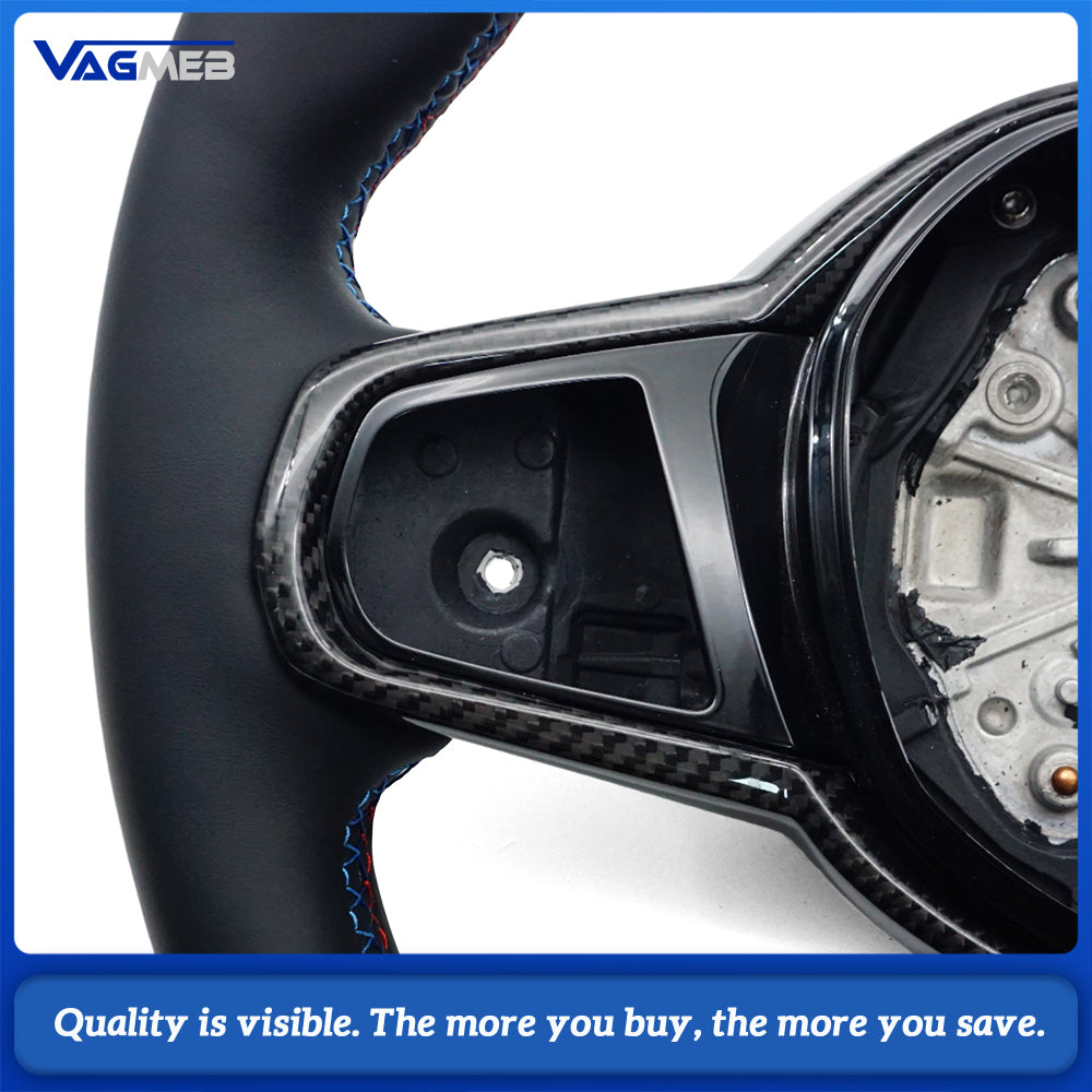 Fully leather steering wheel suitable for BMW 3 Series, 4 Series, 5 Series G20, G21, G80, G81, G22, G23, G30, paired with a carb