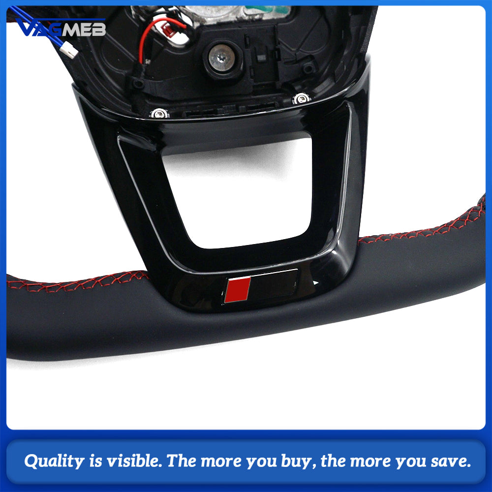 Gloss Black Semi‑Perforated Heated Steering Wheel Red Stitching No Button No Paddle For Audi Q5 FY Interior Upgrade Replacement
