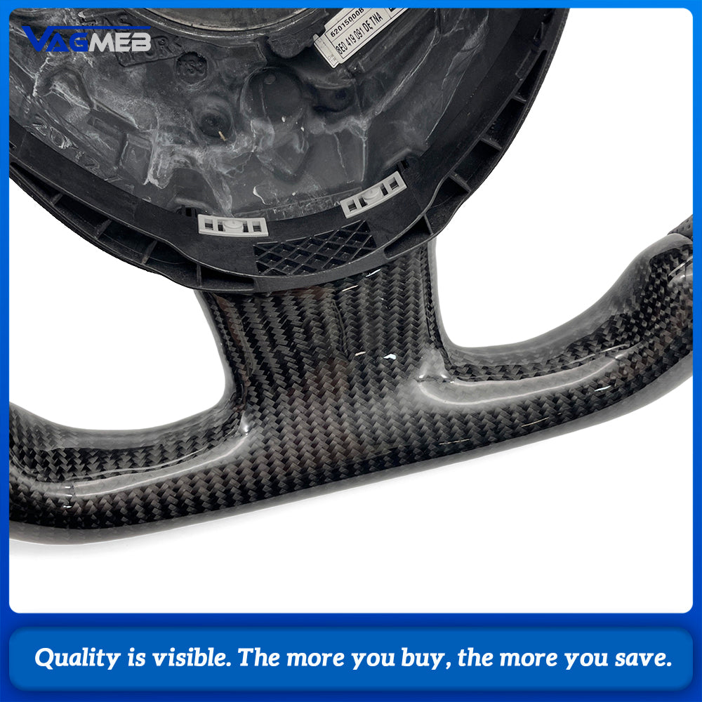 Carbon Fiber Half Perforated Steering Wheel For Audi A4 B7 2005-2008 Gray Stitching Gray Centering Mark Racing Style
