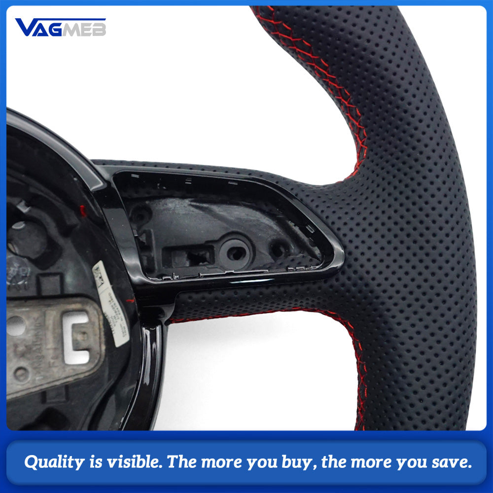 Perforated Leather Steering Wheel Black Stitching for Audi A4 B8 A3 8V  Manual & Automatic Compatible