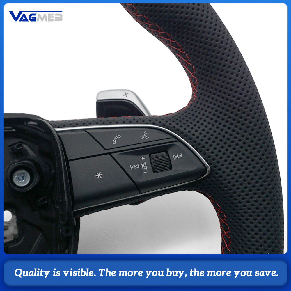 Car Full Perforated Steering Wheel Red Stitching With Multi-function Buttons Paddle Shifters Heated Function Replacement For Audi Q5L