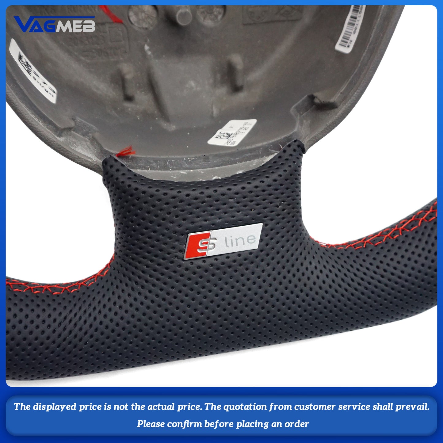 Half-grain leather perforated red thread black reverse logo steering wheel For Audi A3 2008