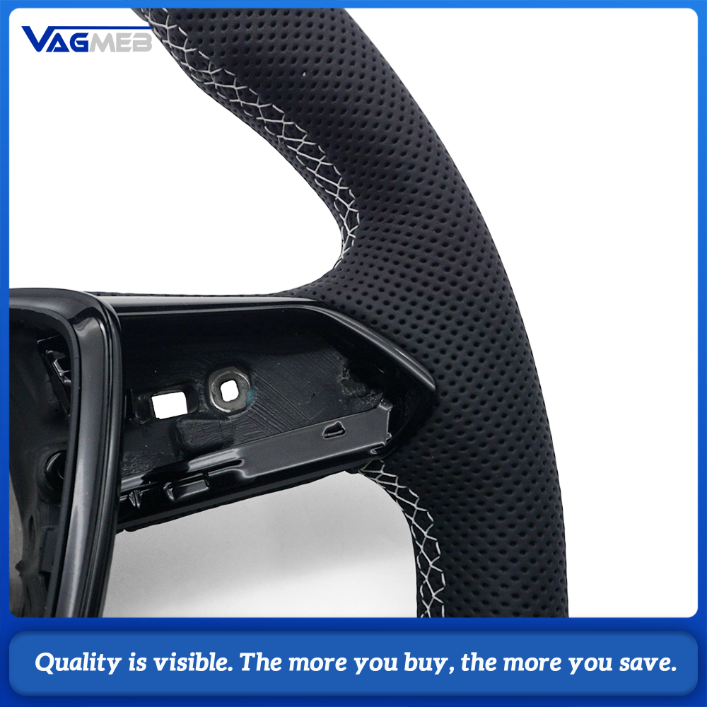Car Half Perforated Leather Steering Wheel Gray Stitching Gloss Black Frame Heated Function Without Buttons Paddle Shifters Replacement For Audi A6 C8