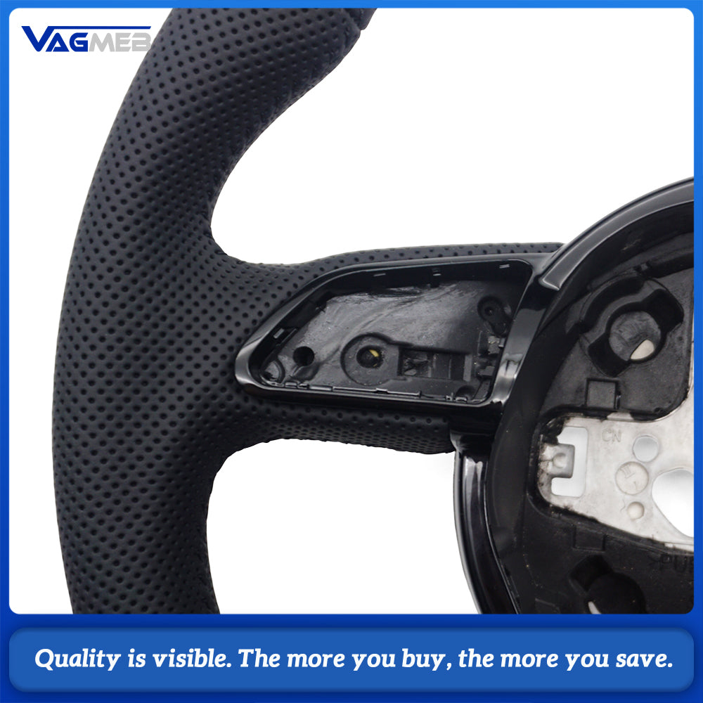 For Audi A4 B8 S-Line Half Perforated Steering Wheel Black Stitch Black Marker No Paddle